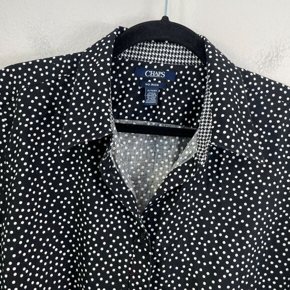 Chaps Womens XL No Iron Black White Polka Dot Button Up Shirt Long Sleeve Blouse - Picture 9 of 11
